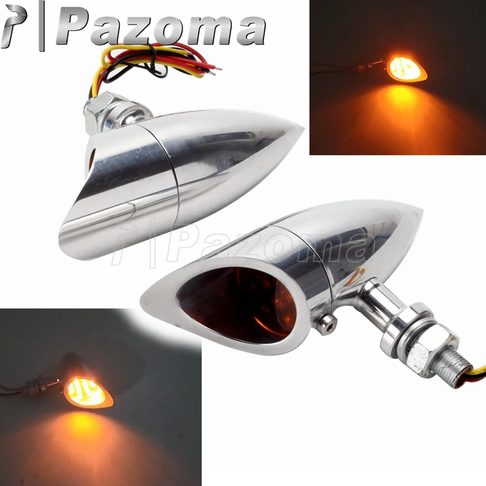 Vintage Motorcycle Turn Signals LED Aluminum Moto Signal Lamp For Chopper  Bobber Cruiser Custom Amber Blinker Indicator Light