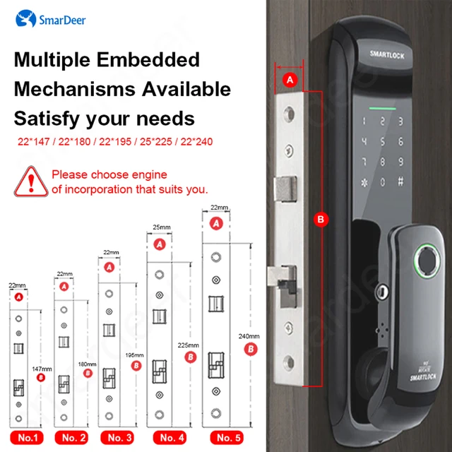 SmarDeer Electronic Lock for Tuya smart lock with Biometric Fingerprint Lock 5-in-1 keyless entry Digit Lock with Code - Image 3
