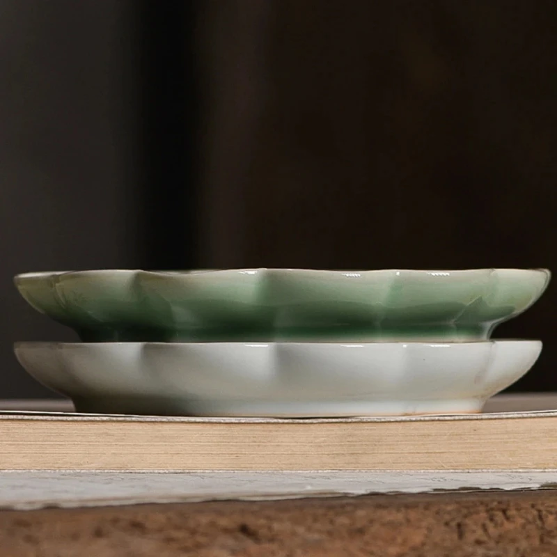 Handmade Celadon Palette Plum Blossom-Shaped Watercolor Paint Tray Ru Kiln Ceramic Plate And Pen Holder