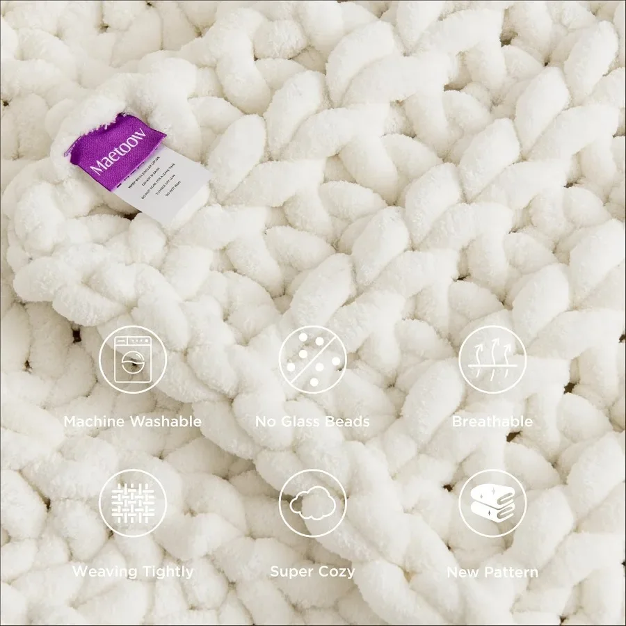 Handmade 20 lb Soft Knitted Weighted Blanket 60 x 80 in Breathable Chunky Knit Gravity Blanket Throw for Home Decor on Sofa Cou