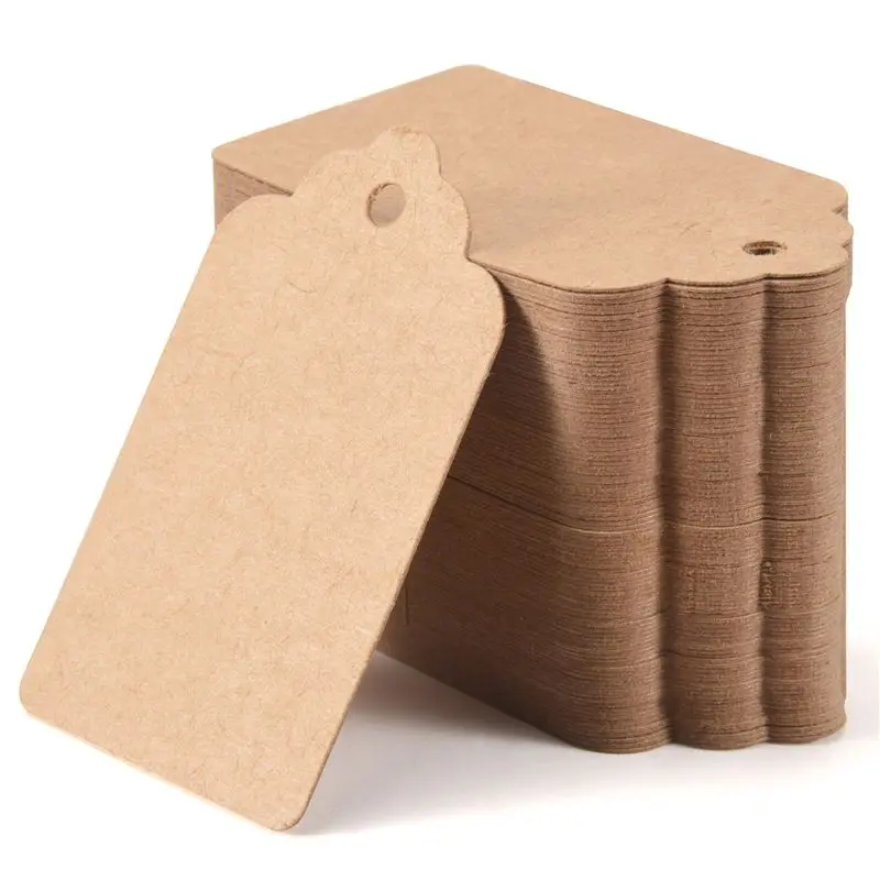 ABJN-Rustic 40Mmx70mm 물결 모양 크래프트 종이 카드, 빈 갈색 태그, 결혼식 선물, 선물 태그, DIY 태그, 수하물 태그, 가격표 - 소형