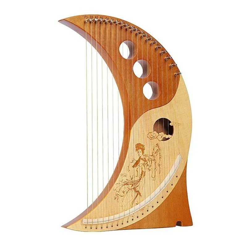 Crescent Shape 19 String Lyre Solid Wood Veneer Harp Phonetic Symbols ...