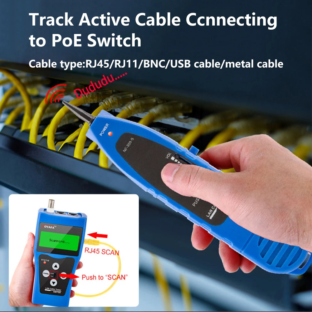 Noyafa Nf388 Multiuso Rede Lan Telefone Cabo Tester Jaques de Teste de Extremidade Distante Caça 5e 6e Fio Rastreador Medida Comprimento do Cabo - Imagem 3