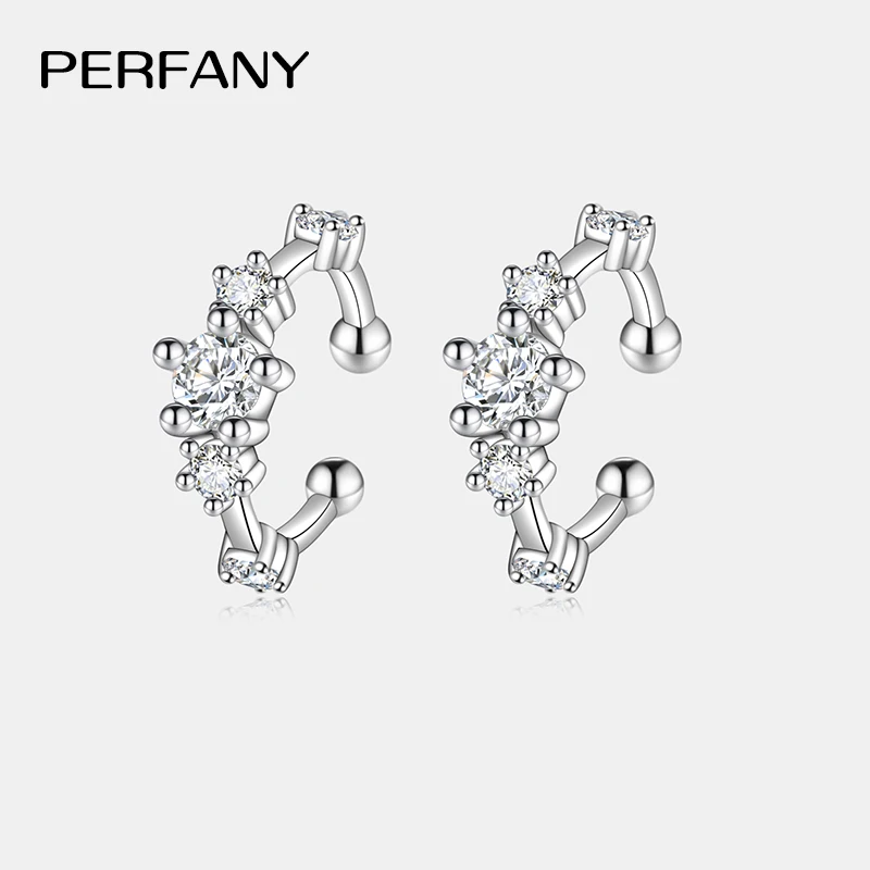 PERFANY 0.64CT All Moissanite Clip Earrings Women's Pure Silver Minimalist Design Laboratory Diamond Hip Hop Party Jewelry