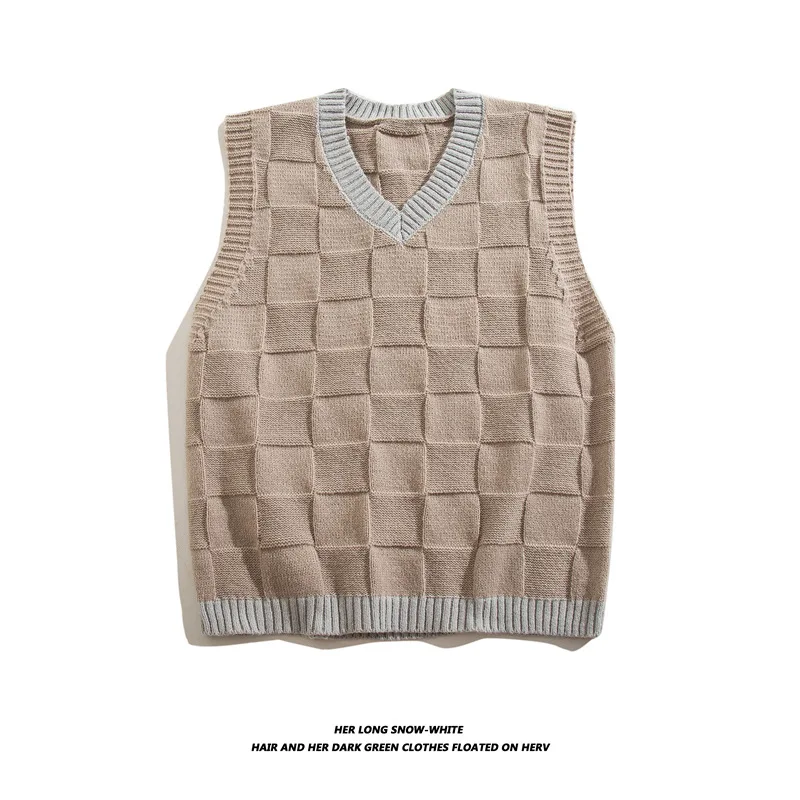 Japanese Loose Couple Argyle Sweater Vest Men's Y2K New Autumn Fashion Harajuku Plaid Man Pullover Knitted Vest Chaleco Hombre