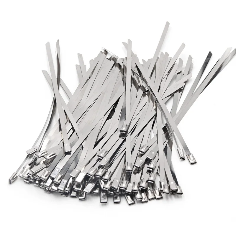 304 Stainless Steel Metal Cable Ties 4.6MM Multifunctional Zip-Exhaust Locking 150-500mm 10pcs