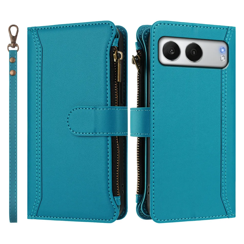 Crossbody Leather Zipper Wallet Case with 9-Card Holder and Flip Cover