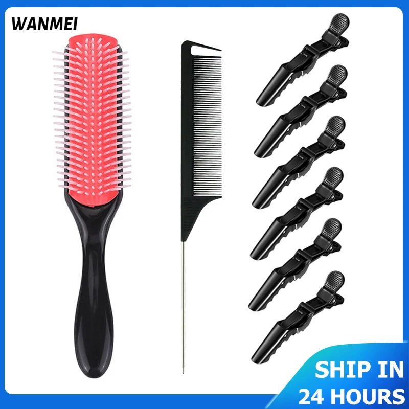 

3 Pcs Set Denman Brush Curly Hair 9-Row Unbrush Detangling Hair Brush Scalp Massager Straight Wet Comb Salon Hair Styling Tools