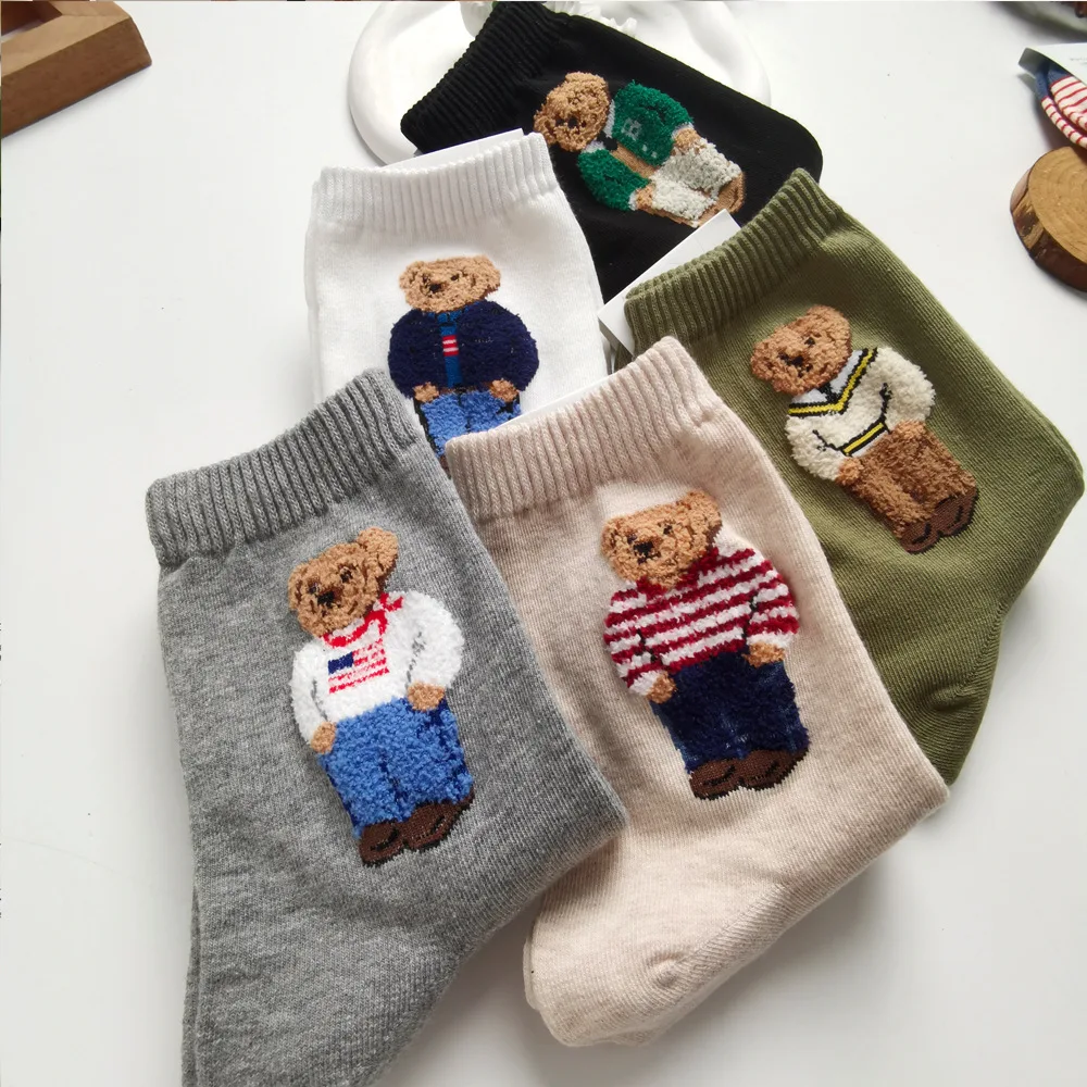 Women Bear Socks Cute Cartoon Mid-Calf Cotton Comfortable