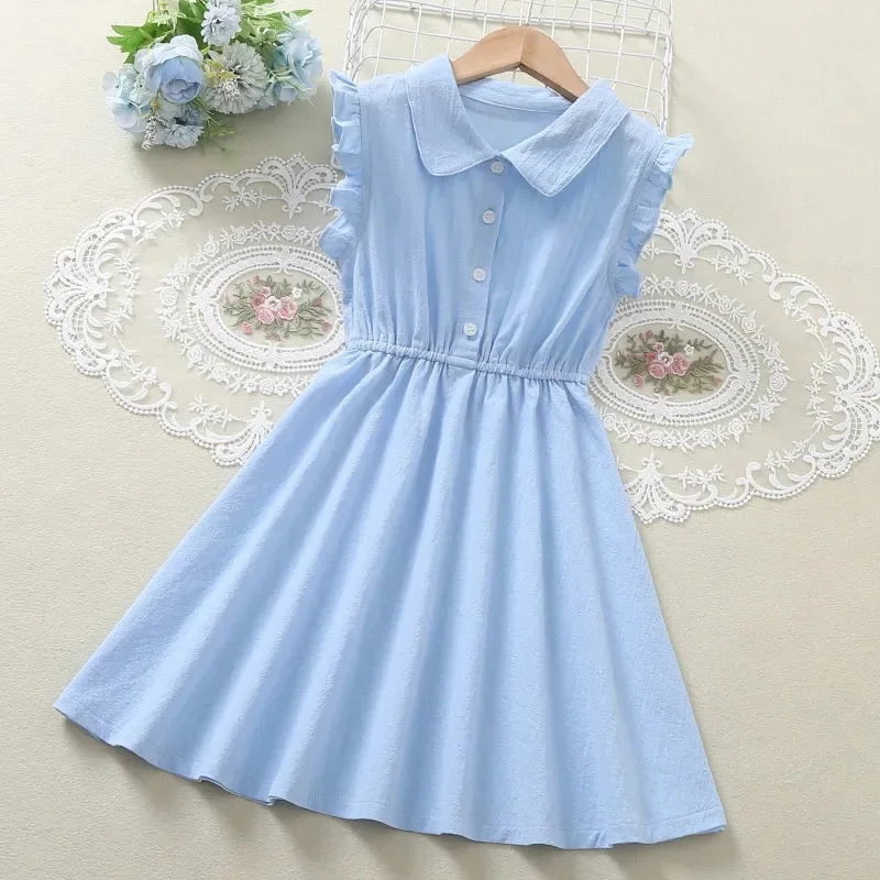 2023 New Teenager Primavera Estate Bambini Ragazze Piega Abiti Formale Principessa Bambini Bretelle Cameriera Gonna 4 5 6 7 8 10 11 12 13 Anni