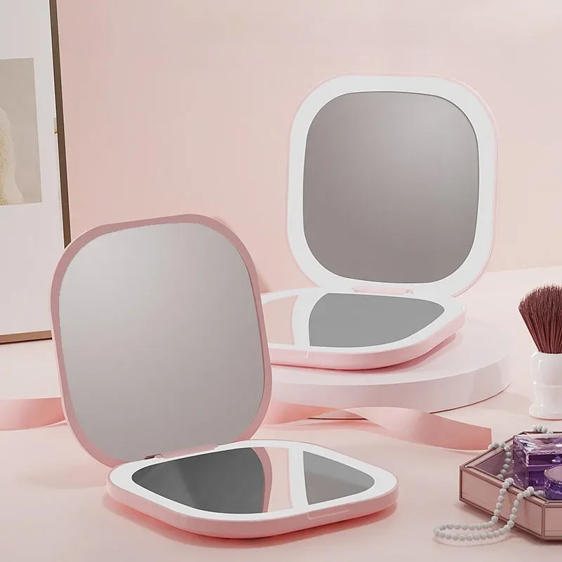 

3 Colors Light Modes Cosmetic Mirrors Folding Led Lighted Touch Screen Makeup Mirror Usb Rechargeable Foldable Compact Mirror