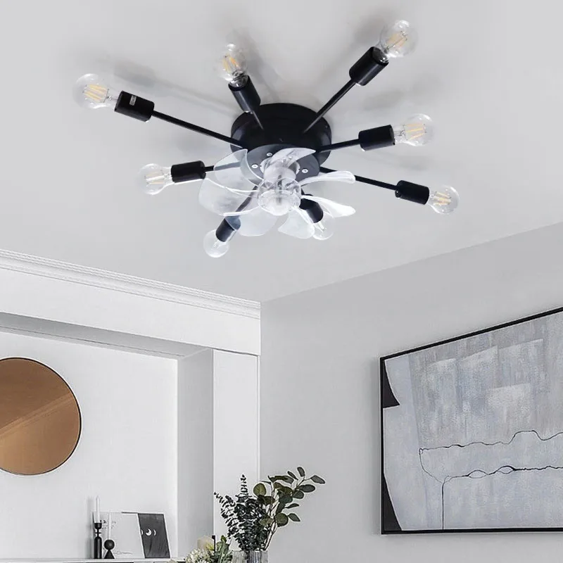 Low Floor Bedroom Ceiling Fans Lights With Remote Control Industrial Silent Fan Ventilator Invisible Blades LED Ceiling Lamps