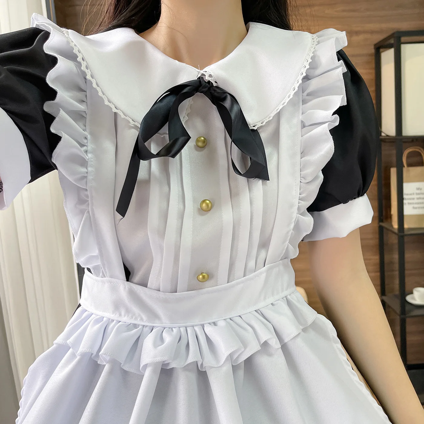 New 5XL Lolita Black White Long Sleeve Apron Housekeeper Maidservant Maid Restaurant Dress Uniform Outfits Anime Cosplay Costume