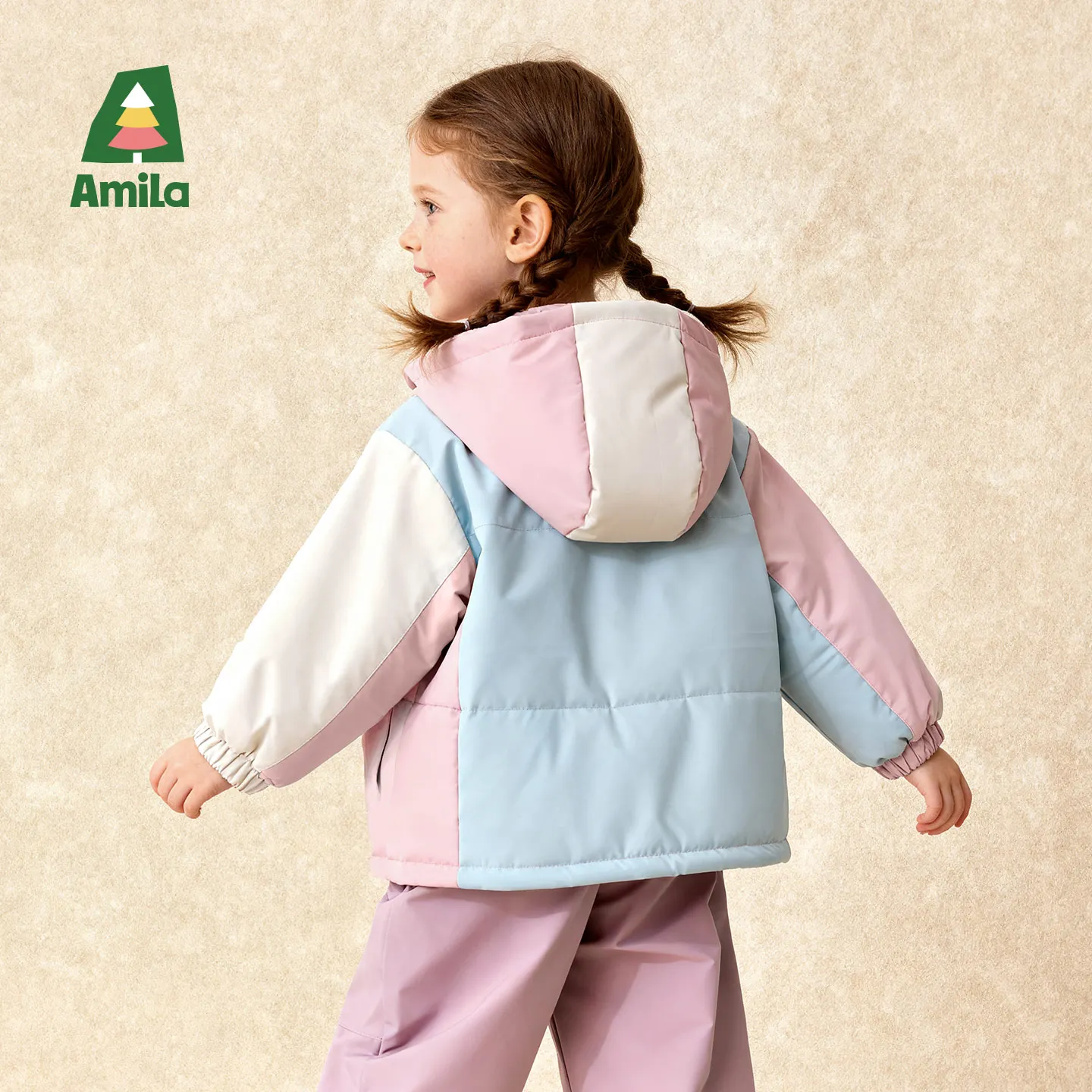 Amila 어린이 여아 겨울 야외 단일 레이어 후드티 방풍 및 방수 원단 따뜻한 내부 안감 밝은 색상
