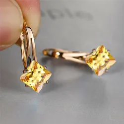 Elegant Champagne Crystal Zircon Hoop Earrings in Rose Gold (Yellow)