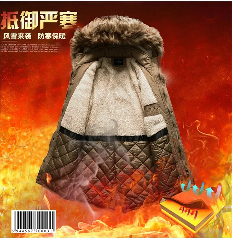 Men Thick Warm Winter Jackets Men's Clothing Top Long Fleece Parkas Man Parka Plus Size Casual Fashion Outwear Stand Colar Coats