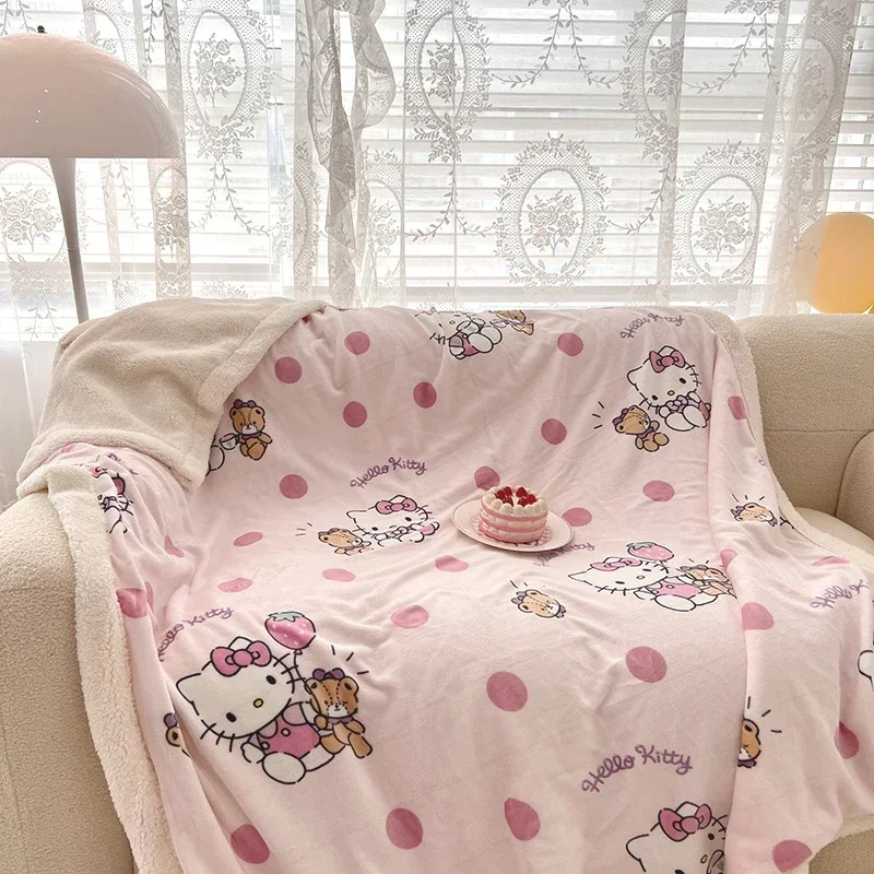 

Sanrio Hello kitty Girl Spring Autumn Winter Flannelette Blanket Cartoon Cute Bed Sheet Quilt Student Dormitory duvet Xmas Gift