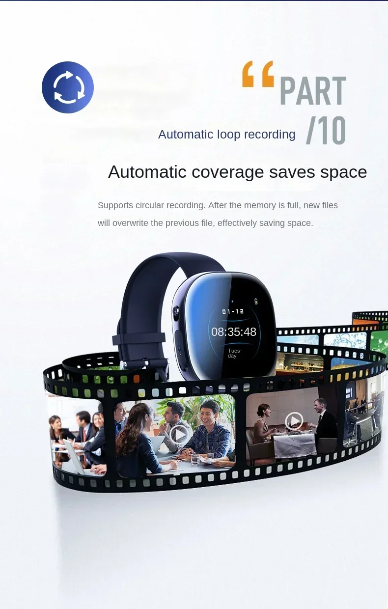 Loop recording setting on mini camera watch