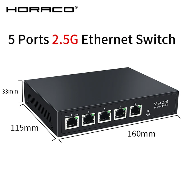 HORACO 2.5G Switch 2.5GBASET 8 Port 5 Port RJ45 Fanless Plug