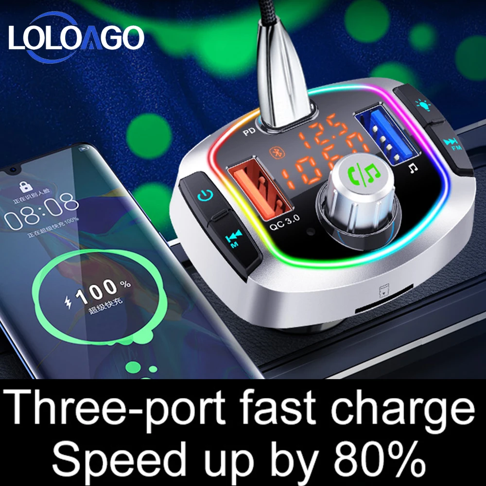 Car MP3 Music Player Bluetooth 5.0 FM Transmitter Wireless Modulator Car Kit Handsfree Call with PD18W QC3.0 Quick Charger