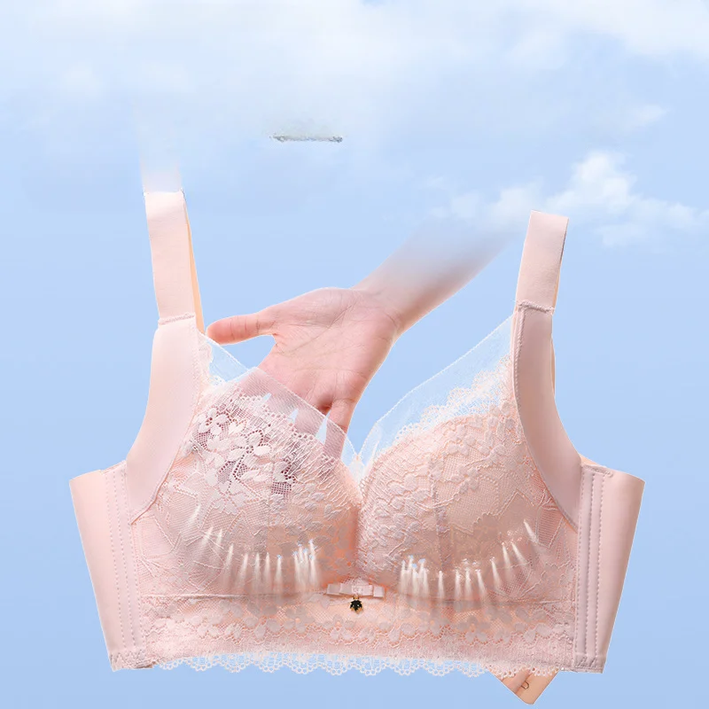 Large Size Bra Large Boob Size Concealing Bra Wireless Anti-Sag Bra Underwear Women's Thin Push up Adjustable Breast Holding