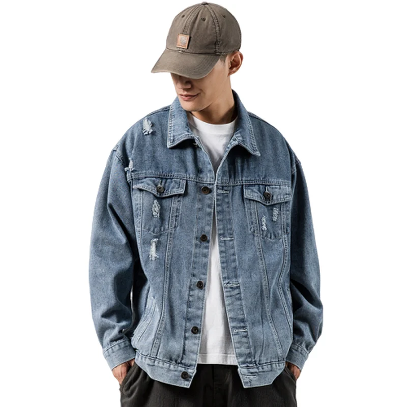 

Nice Spring Pop Men's Denim Jacket Basic Sleeve Letter Print Denim Jacket Casual Mens Fashion College Japanese Streetwear M-5XL