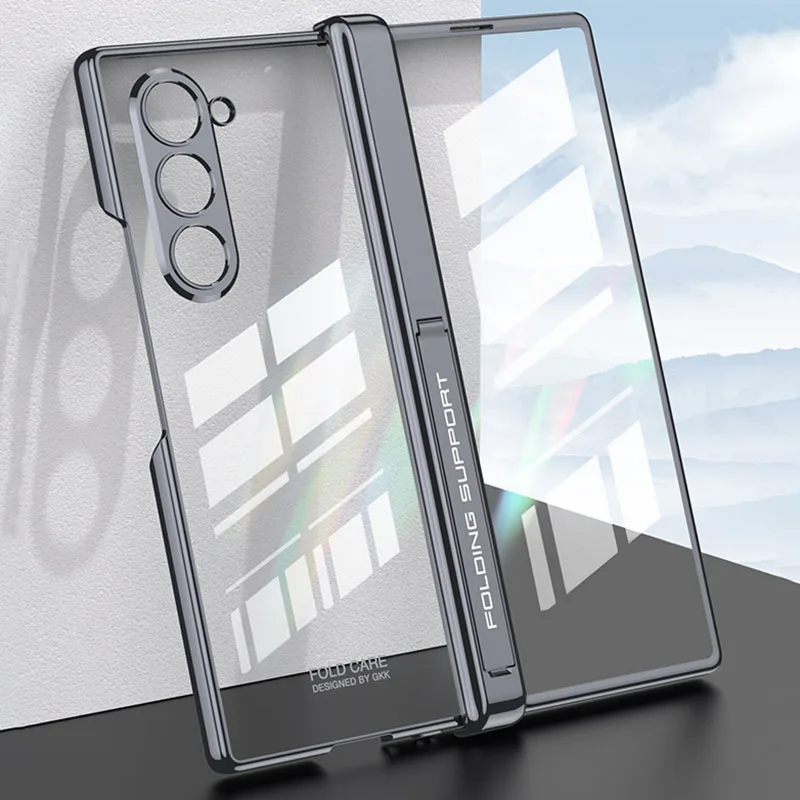 Magnetic Hinge Plating Clear Protective Case with Outer Screen Glass Holder