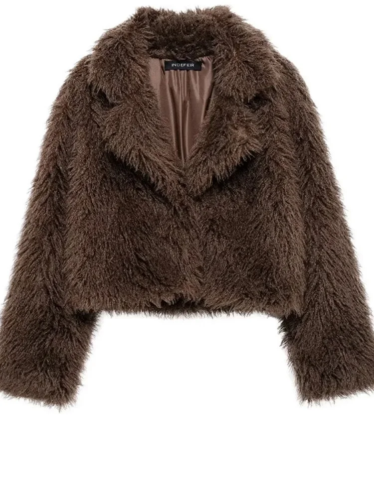 Winter Female Fur Feather Overcoat Loose Patchwork Long Sleeve Lapel Solid Casual Streetwear Women's Luxury 2025 Coat New
