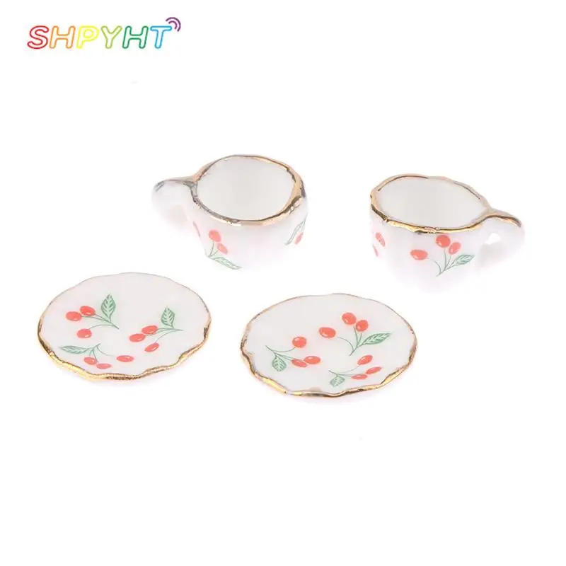 

1Set/2Pcs 1:12 1:6 Scale Dollhouse Miniature Cherry Ceramic Cup Saucer Kitchen Tableware Model Decor Toy Doll House Accessories