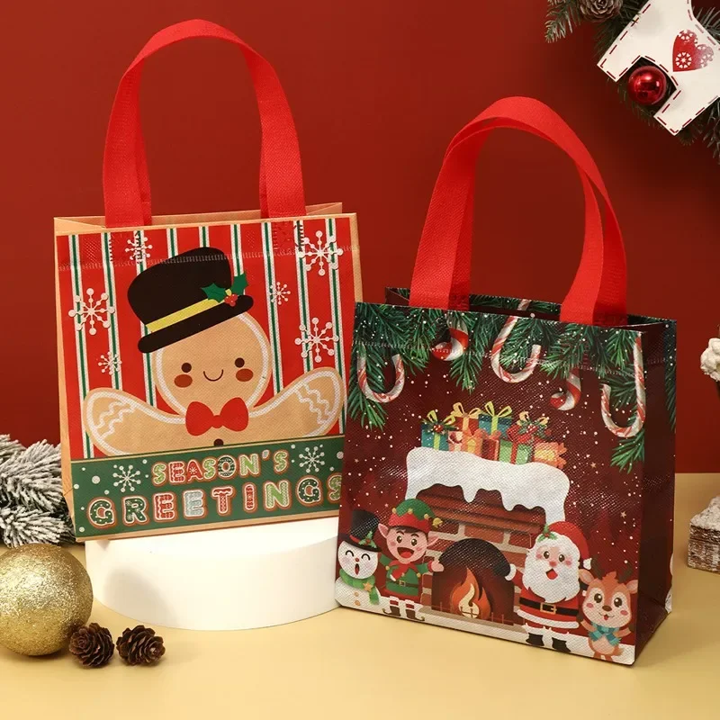 Christmas Eve Candy Gift Bag Print Festival Shopping Non-Woven Bags Cartoon Children Christmas Fabric Gift Bags With Handle