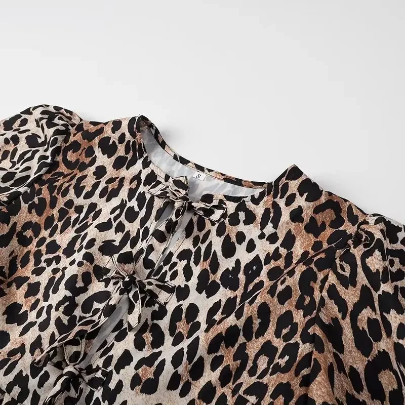 Camisetas con estampado de leopardo para mujer, blusas informales de manga corta con contraste, con cordones, ajustadas, estilo Y2k, camisetas de otoño tipo vendaje