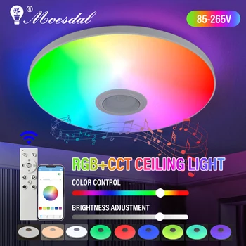 스마트 LED 원형 천장 조명, RGBCCT 음악 스피커 포함, 블루투스 애플리케이션, 조도 조절, 홈 침실 거실 주변 조명