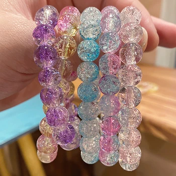 Women's Cracked Quartz Crystal Beaded Round Glass Beads Stretch Bracelet Bangle Bracelets Women Girl Charm Wrap Jewelry 1