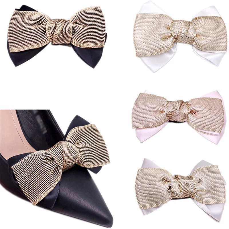 

Fashion Decorative Shoe Clips Gold Wire Bow Shoe Clips Detachable Party Wedding Pumps Decoration Shoe Buckle for Ladies 2 Pcs