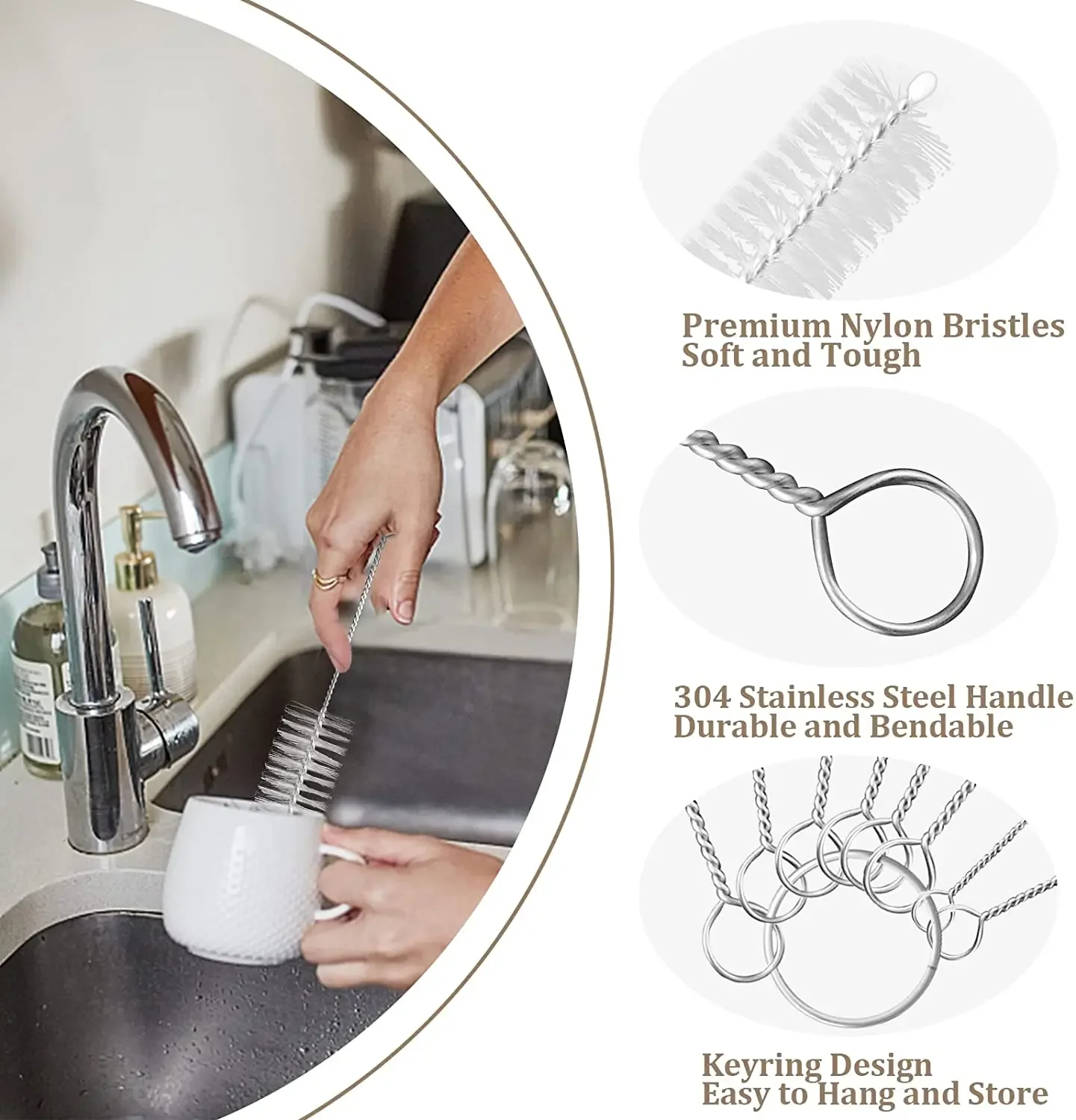 Cleaning Brushes 10pcs Pipe Tube Brush Nylon Bristle Drinking Straws Cleaner Kettle Spout Teapot Nozzle