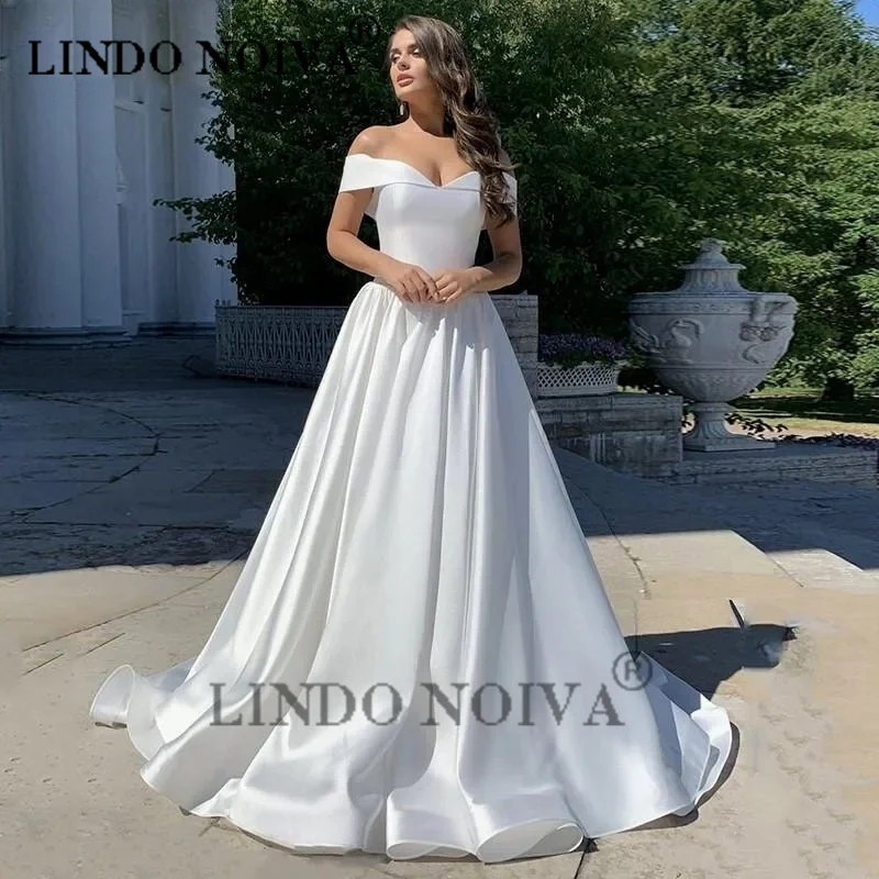 

Женское платье с открытыми плечами LINDO, ТРАПЕЦИЕВИДНОЕ свадебное платье до пола с открытой спиной и сердечками, платье невесты