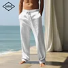 Men's Cotton Linen Long Pants Summer Solid Color Male Casual Elastic Waist Casual Pants Harajuku Trous Breathable Linen Trousers