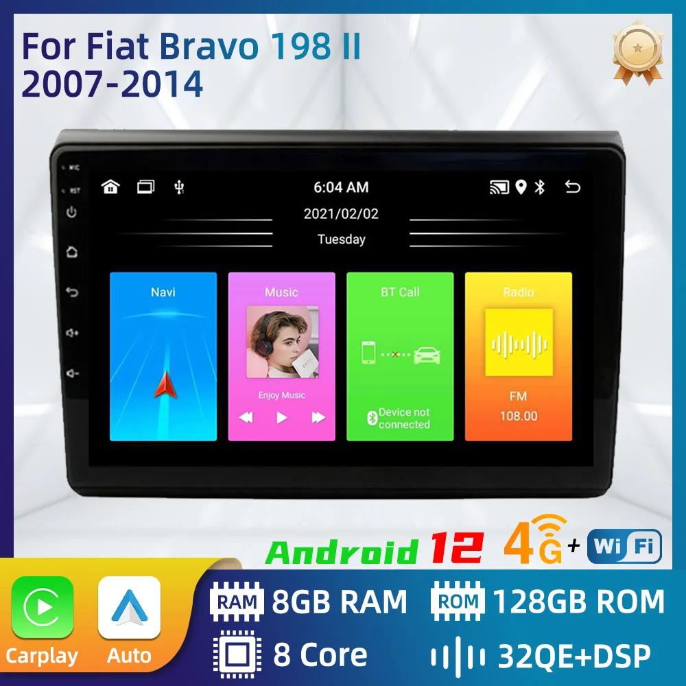 

Multimedia for Fiat Bravo 198 II 2 2007-2014 Autoradio 2 Din Android Car Stereo Carplay GPS Navigation Radio Head Unit Auto WIFI