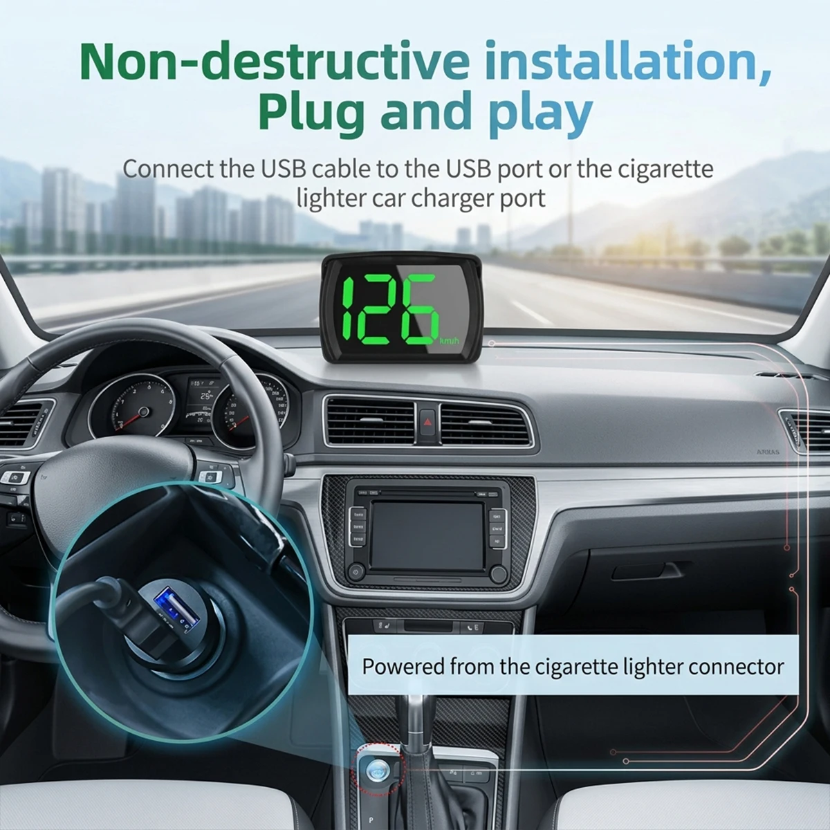 Display HUD per Auto, Tachimetro Digitale GPS MPH, Display LED ad Alta Definizione con Caratteri Grandi per Auto, SUV e Moto - immagine 2