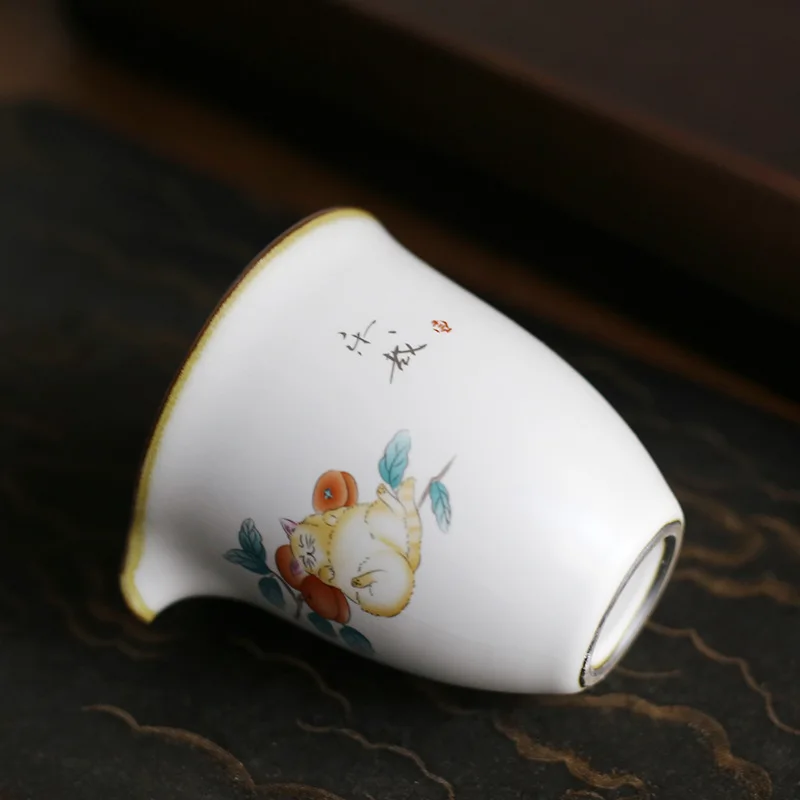 1pcs Chinese Handmade Ceramic Fair Cup Cha Hai Hand Painted Teacup 230ml HouseholdWhite Porcelain Tea Set Accessories Teaware