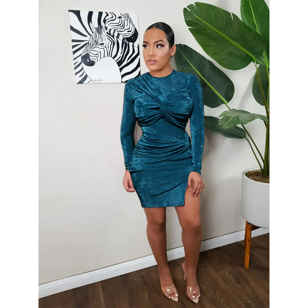 Sylph Two Piece Set Women Long Sleeve Top Mini Slit Skirt Suits Winter Fashion Solid Zipper 2 Outfits Sets New Arrival |