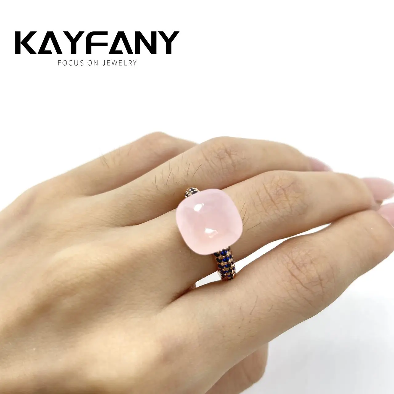 

12.6mm Classic Ring For Women Candy Color Ring Inlay Blue Zircon Flat Blue Crystal Ring Party Gift Fashion Jewelry