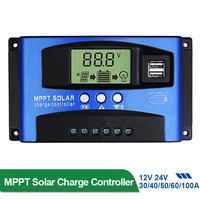 Contrôleur de charge MPPT pour panneaux solaires, 30A, 40A, 50A, 60A, 100A, 12V, 24V, pour touristes, avec écran LCD et port USB 6