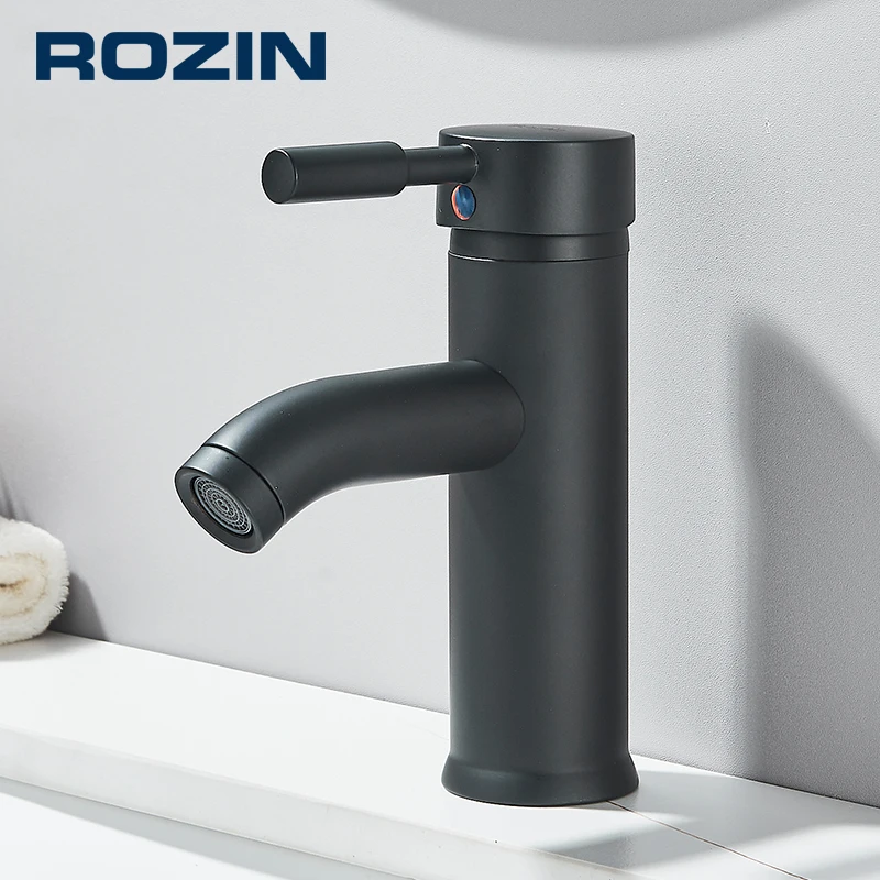 Matte Black Basin Faucet Deck Mounted Single Lever Bathroom Crane Waterfall Brass Tap Hot Cold Water Mixer Taps Rozin faucet valve