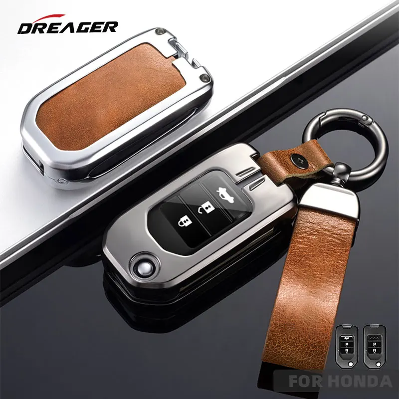 

Remote Flip Key Case for Car Keys Honda Civic Crv Hrv Xrv Crider Fit Accord Jade Odyssey Pilot Cr-v Hr-v Shuttle Alloy Leather