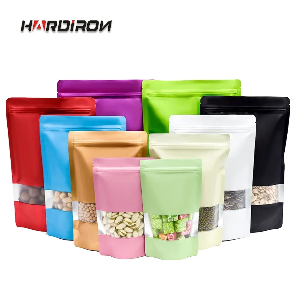 Food Packaging Bag Aluminum Foil Reclosable Matte Standing Self-Sealed Plastic Zipper with Display Window