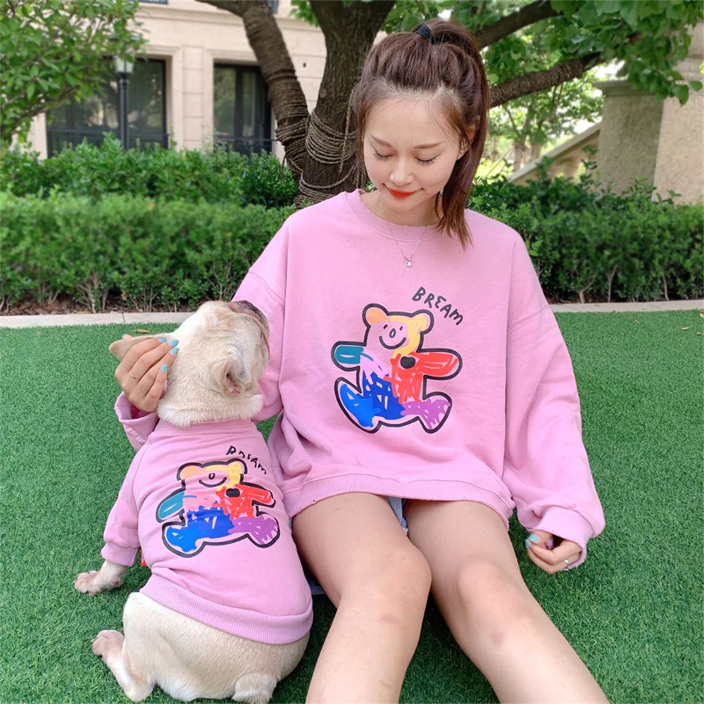 

Teddy Corgi British Short Cat Clothes Kitten Sweatshirt Spring And Autumn Dog Parent-Child Wear Terry Cotton Pet 2 Pcs Clothes