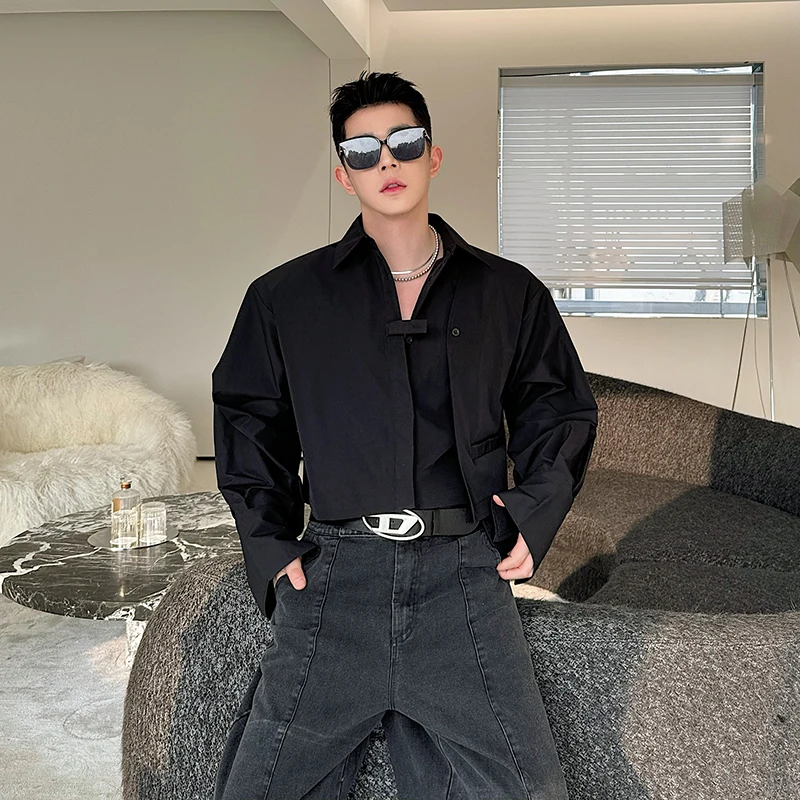 2024 Spring Men's Clothes Trendy Male High-End Short Shirt Men's Long-Sleeve Solid Color Fashion Loose Comfortable Shirts