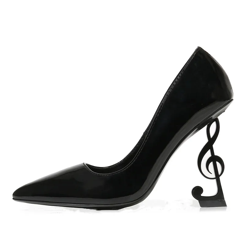 

Carpaton Sexy Musical Design Heels Women Pumps Pointed Toe Black Red Patent Leather Dress Shoes