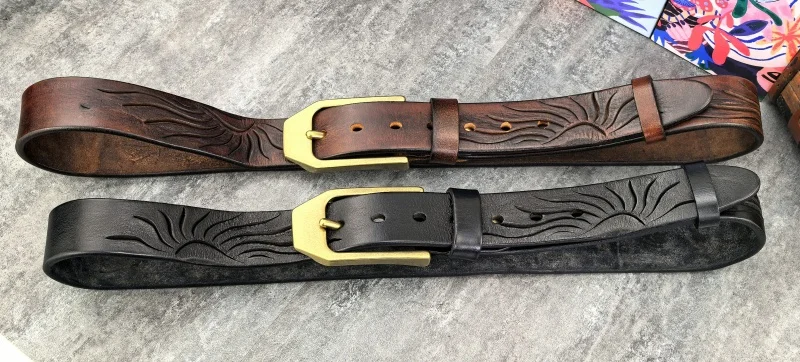 Retro Brass Belt Buckle Top Thick Genuine Leather Belt For Men Ceinture Leather Man Belt Vintage Cowboy Waist Belt Men MBT0020